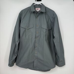 C.C. Filson Tin Cloth Canvas Shirt Long Sleeve Button Up Green 2 Pocket Size M